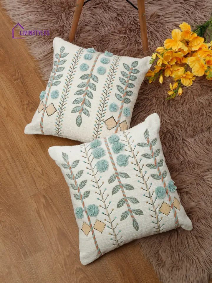 Eyda Embroidered Cotton Cushion Covers Set Of 2-18X18 Inch