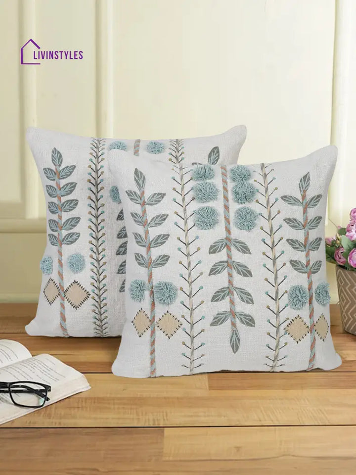 Eyda Embroidered Cotton Cushion Covers Set Of 2-18X18 Inch