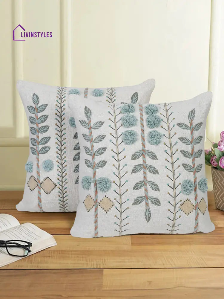 Eyda Embroidered Cotton Cushion Covers Set Of 2-18X18 Inch