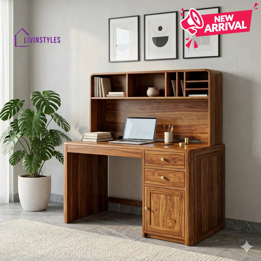 LivIn Styles Justin Solid Sheesham Wood Premium Study Table with Integrated Hutch