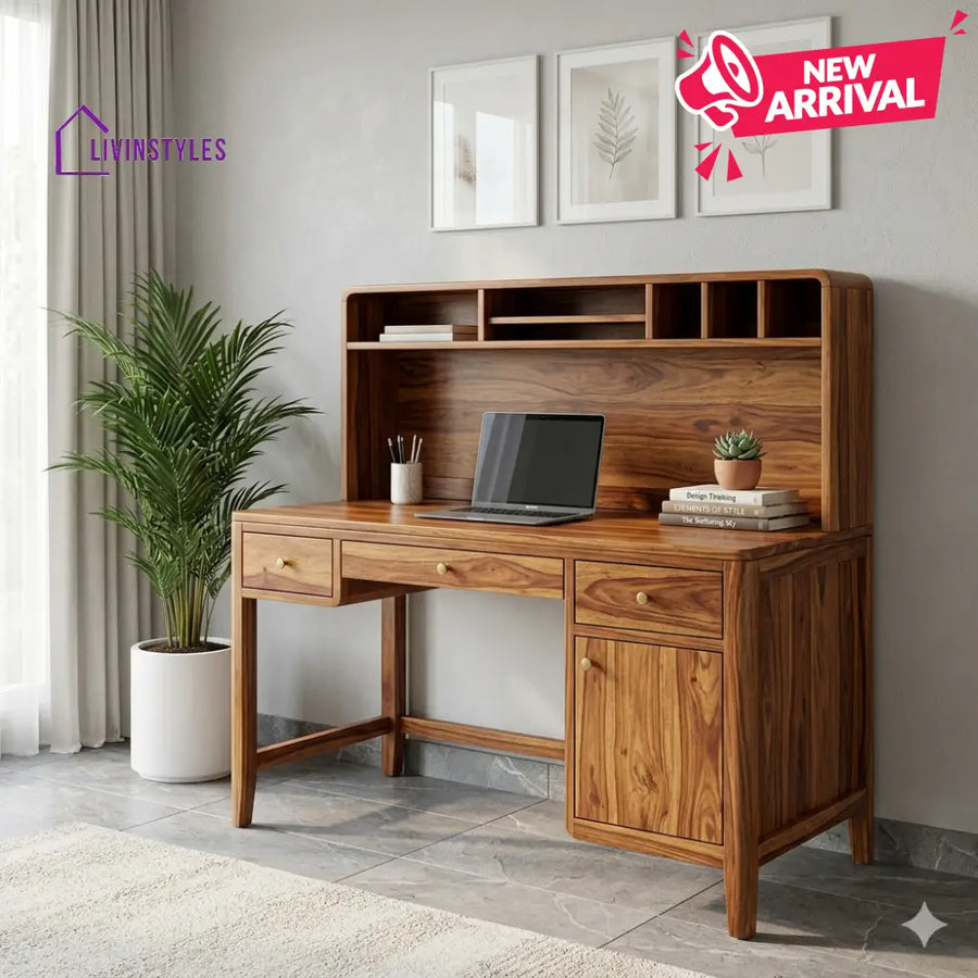 LivIn Styles Kevin Premium Solid Sheesham Wood Study Table with Hutch for Home