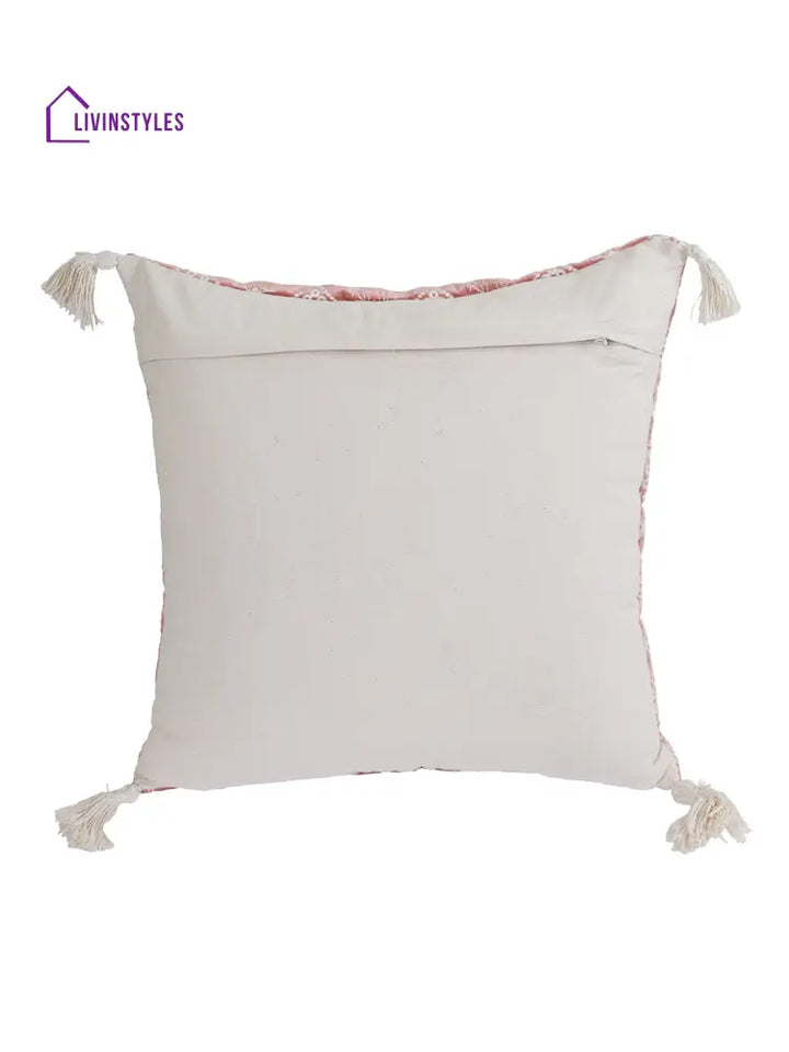 Eyda Super Soft Pink Color Set Of 2 Embroidered Cushion Cover-18X18 Inch