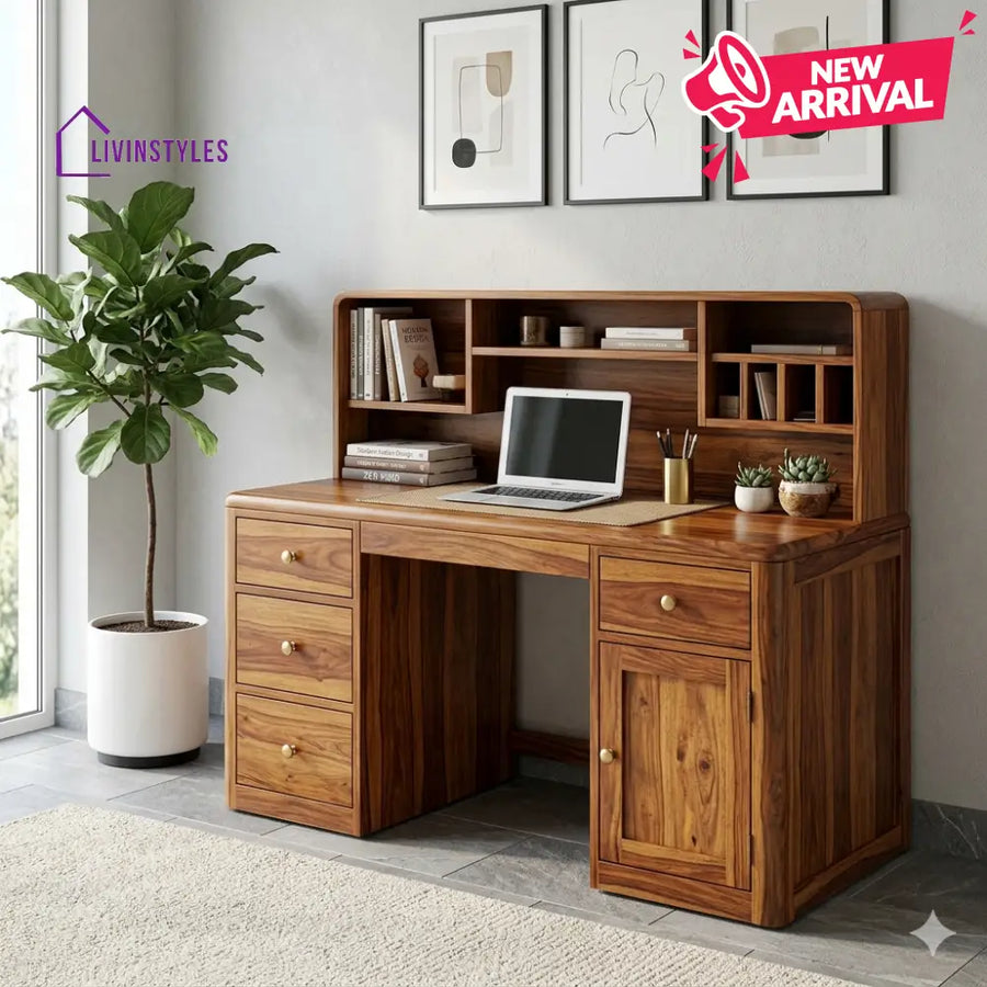 LivIn Styles William Solid Sheesham Wood Study Table for Home 100% Solid Sheesham Wood Rich Honey Walnut Finish