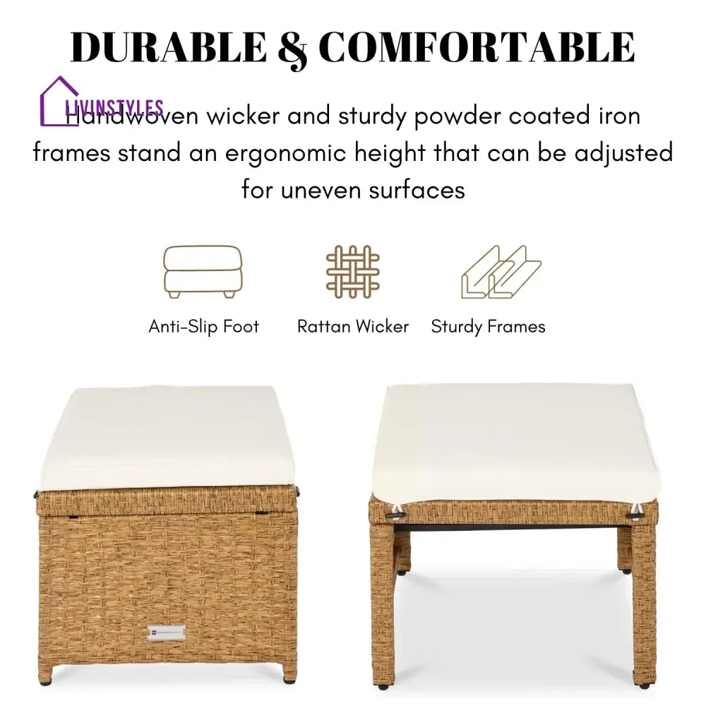 Liyana Set of 2 Wicker Ottomans Multipurpose Outdoor Furniture - Footrest