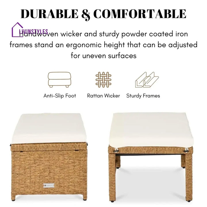 Liyana Set of 2 Wicker Ottomans Multipurpose Outdoor Furniture - Footrest