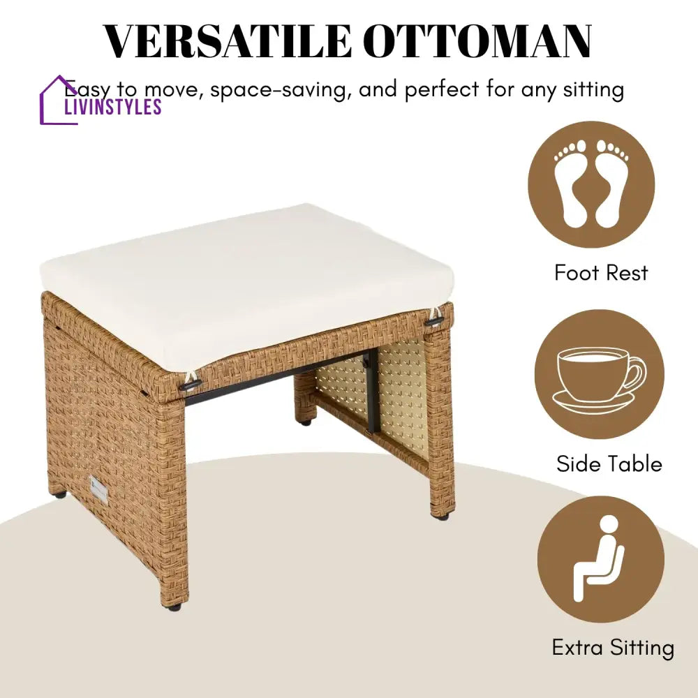 Liyana Set of 2 Wicker Ottomans Multipurpose Outdoor Furniture - Footrest
