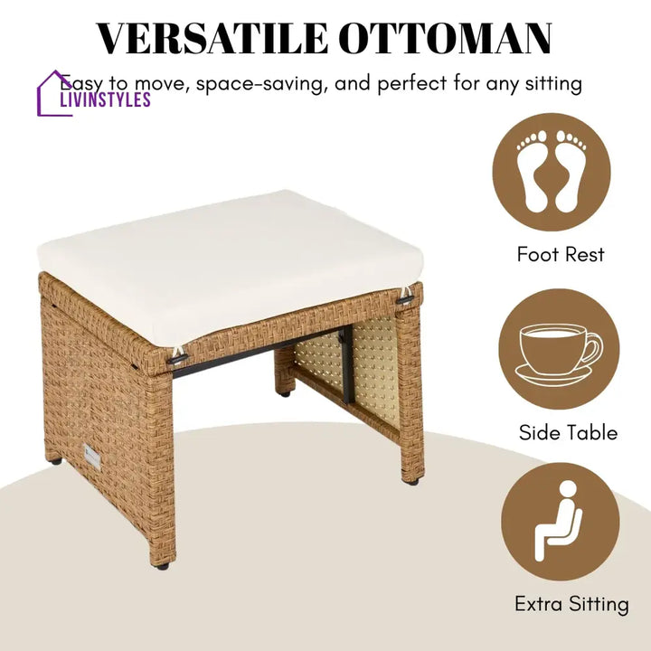 Liyana Set of 2 Wicker Ottomans Multipurpose Outdoor Furniture - Footrest