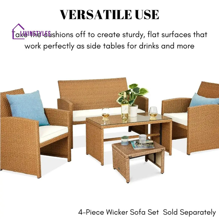 Liyana Set of 2 Wicker Ottomans Multipurpose Outdoor Furniture - Footrest
