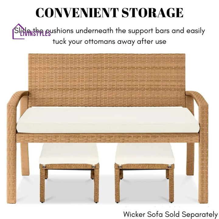 Liyana Set of 2 Wicker Ottomans Multipurpose Outdoor Furniture - Footrest