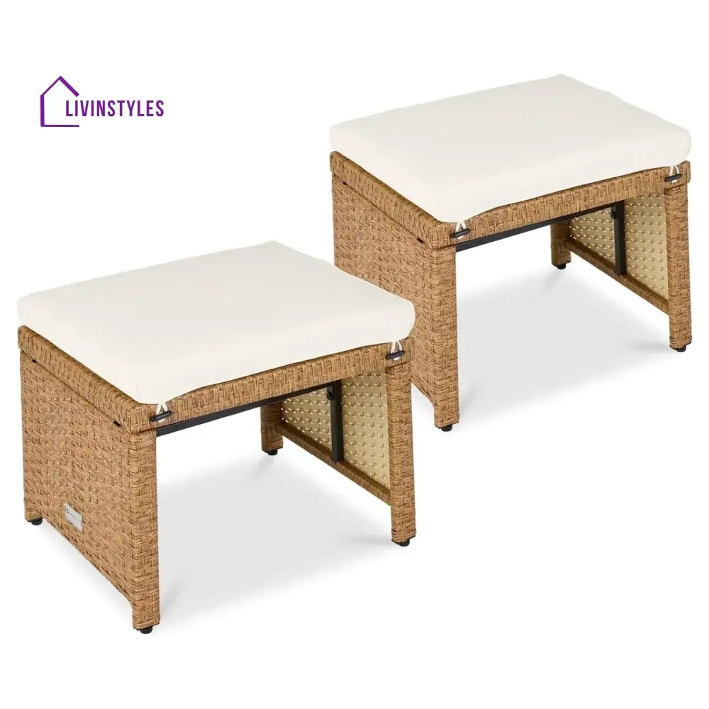 Liyana Set of 2 Wicker Ottomans Multipurpose Outdoor Furniture - Footrest