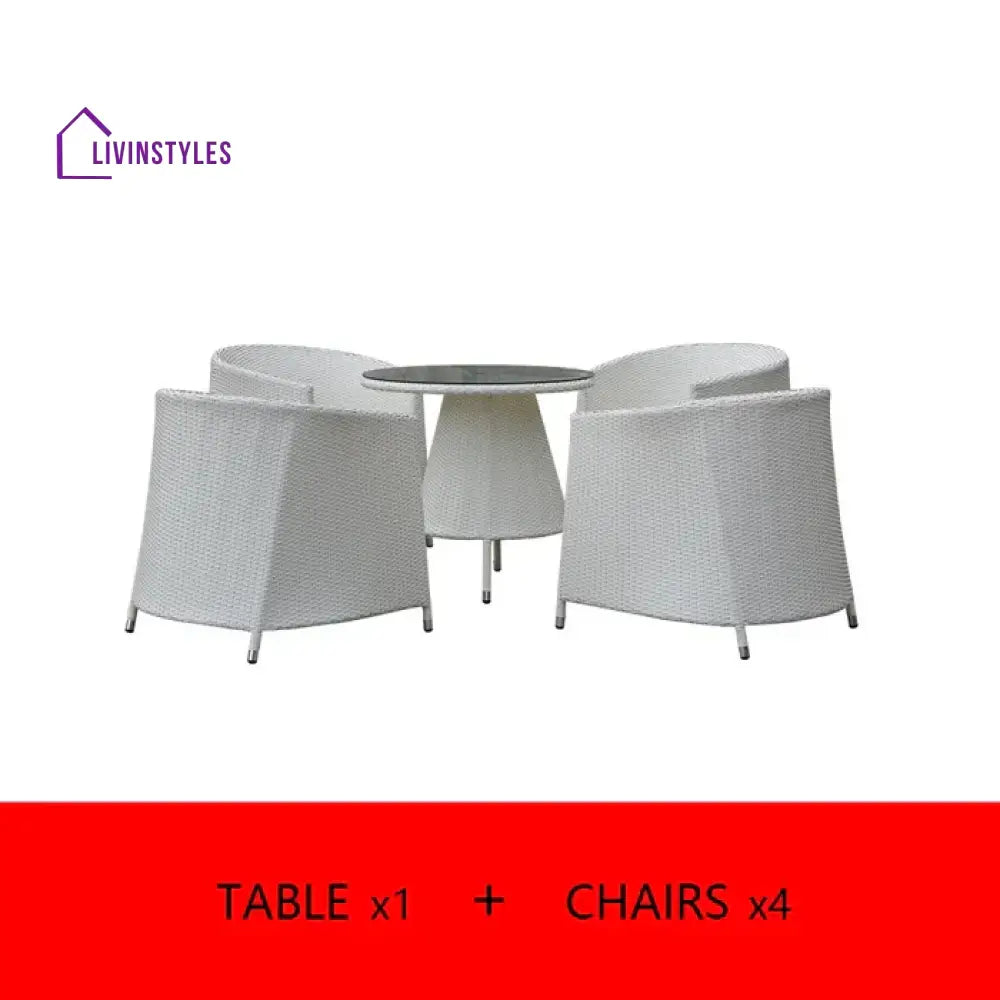 Llamas Outdoor Patio Seating Set 4 Chairs and 1 Table Set (White) - Coffee Table Sets