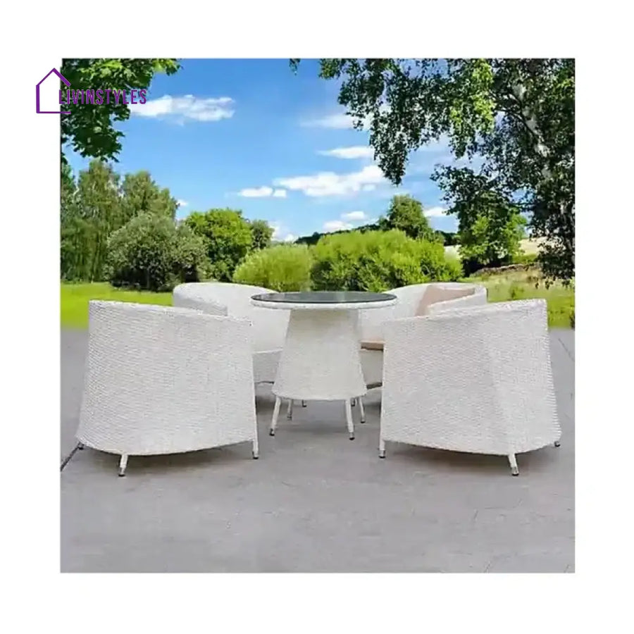 Llamas Outdoor Patio Seating Set 4 Chairs and 1 Table Set (White) - Coffee Table Sets