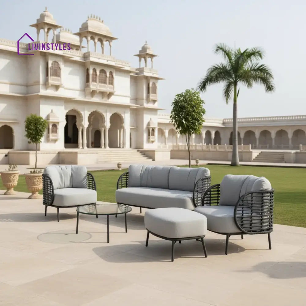 Locator Outdoor Sofa Set 2 Seater 2 Single seater with ottoman and 1 Center Table Set (Dark Grey) Braided & Rope - Sofa