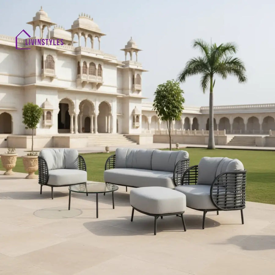 Locator Outdoor Sofa Set 2 Seater 2 Single seater with ottoman and 1 Center Table Set (Dark Grey) Braided & Rope - Sofa