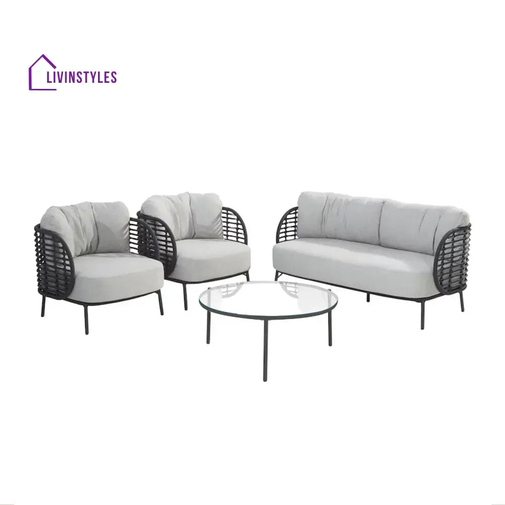 Locator Outdoor Sofa Set 2 Seater 2 Single seater with ottoman and 1 Center Table Set (Dark Grey) Braided & Rope - Sofa