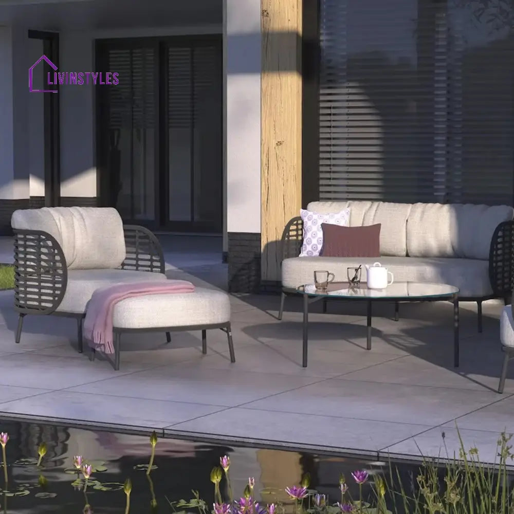 Locator Outdoor Sofa Set 2 Seater 2 Single seater with ottoman and 1 Center Table Set (Dark Grey) Braided & Rope - Sofa