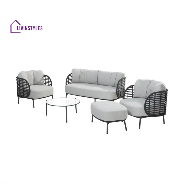 Locator Outdoor Sofa Set 2 Seater 2 Single seater with ottoman and 1 Center Table Set (Dark Grey) Braided & Rope - Sofa