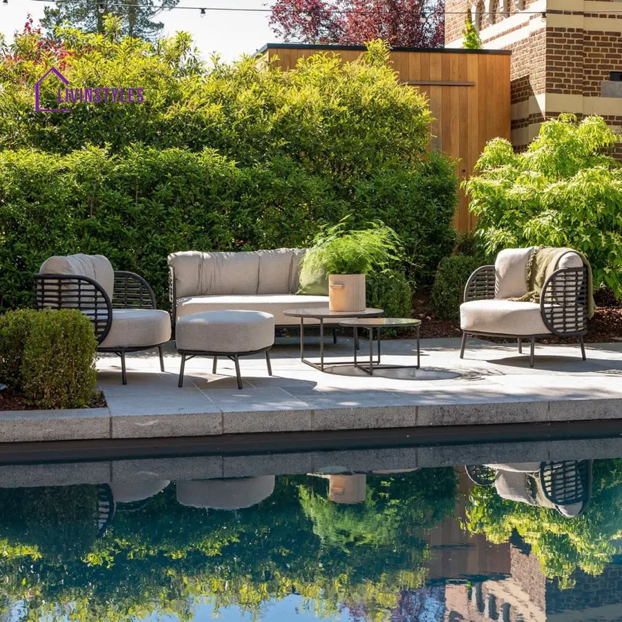 Locator Outdoor Sofa Set 2 Seater 2 Single seater with ottoman and 1 Center Table Set (Dark Grey) Braided & Rope - Sofa