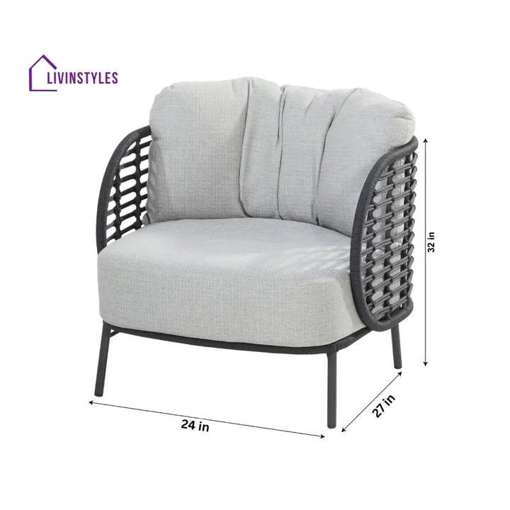 Locator Outdoor Sofa Set 2 Seater 2 Single seater with ottoman and 1 Center Table Set (Dark Grey) Braided & Rope - Sofa