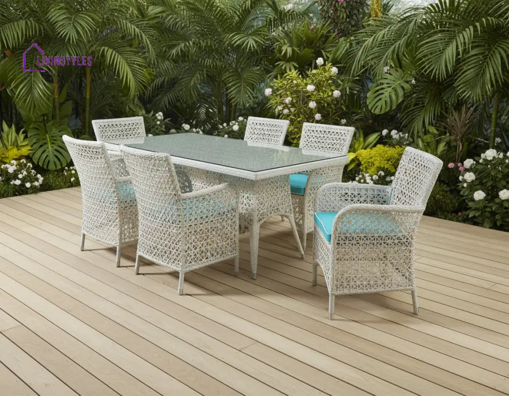 Lodovico Outdoor Patio Dining Set 6 Chairs and 1 Table (Pearl white) - Dining sets