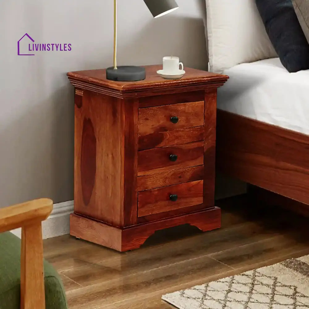 Kanishka Solid Sheesham Wood Bedside with Drawers Honey Bedroom Furniture Sets