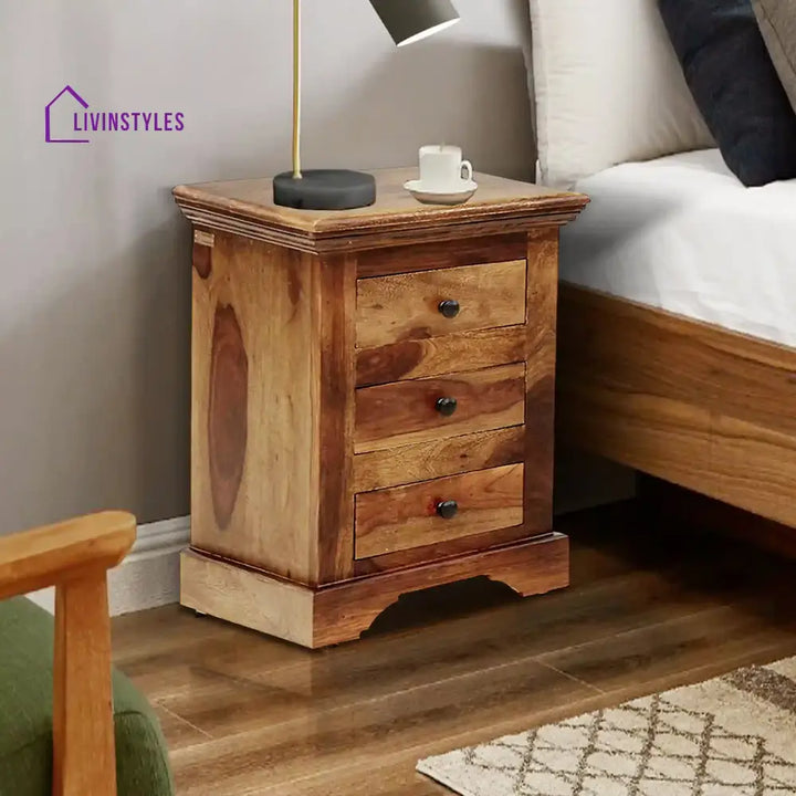 Kanishka Solid Sheesham Wood Bedside with Drawers Natural Bedroom Furniture Sets