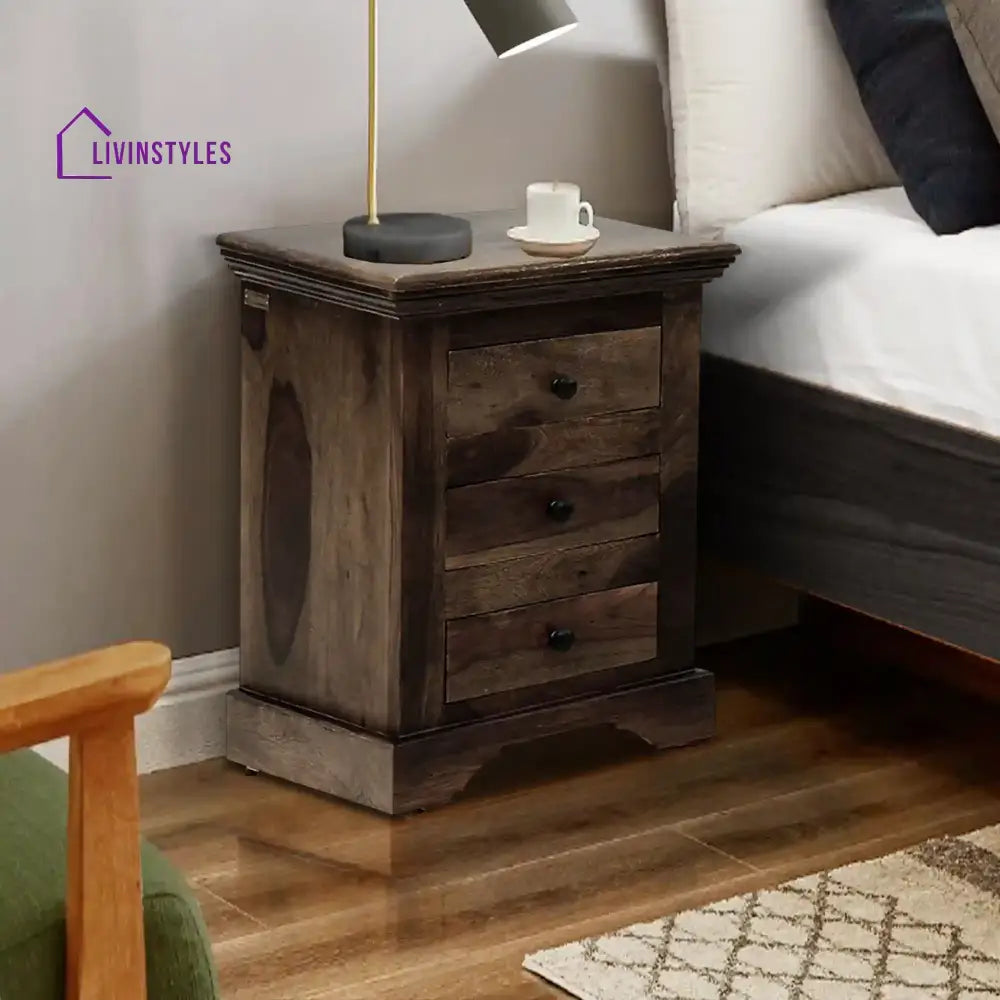 Kanishka Solid Sheesham Wood Bedside with Drawers Walnut Bedroom Furniture Sets