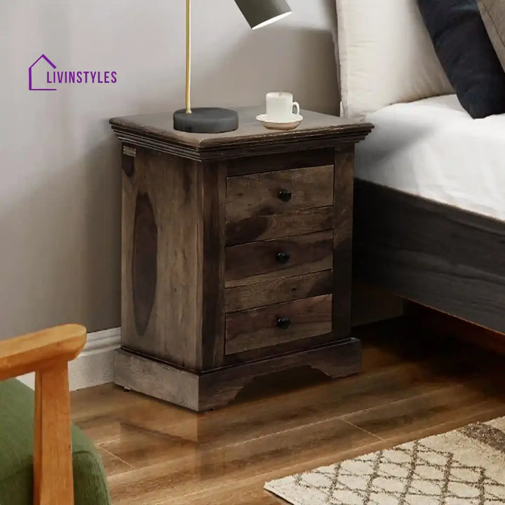 Kanishka Solid Sheesham Wood Bedside with Drawers Walnut Bedroom Furniture Sets