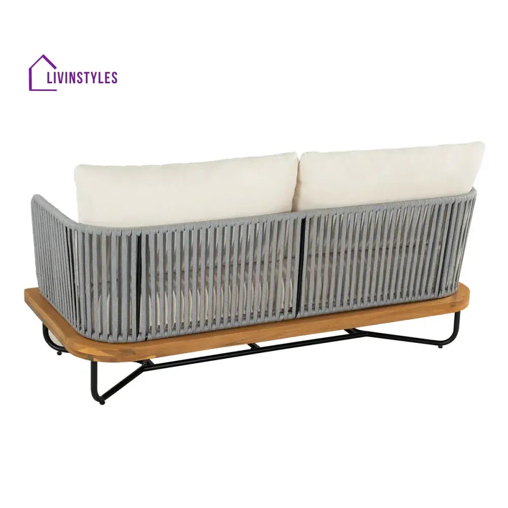 Logema Outdoor Garden Balcony Sofa Set 2 Seater,4 Single Seater With 1 Table Set Braid & Rope (Grey + Beige) - Sofa Sets