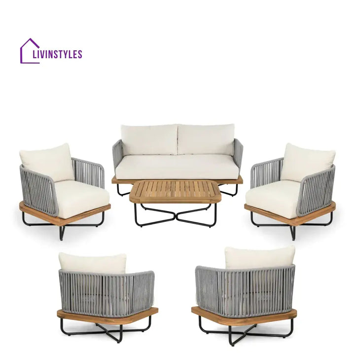 Logema Outdoor Garden Balcony Sofa Set 2 Seater,4 Single Seater With 1 Table Set Braid & Rope (Grey + Beige) - Sofa Sets