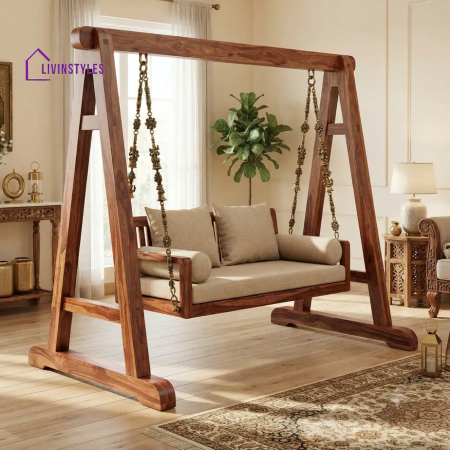 Loïc 2 Seater Wooden Swing for Home | Wooden Jhula for home