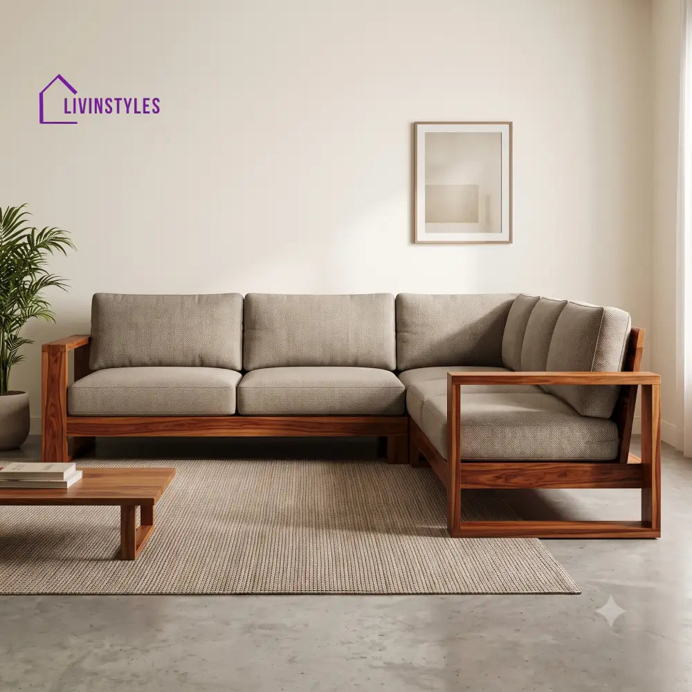 Loic Premium L Shaped Wooden Sofa Set for Living Room