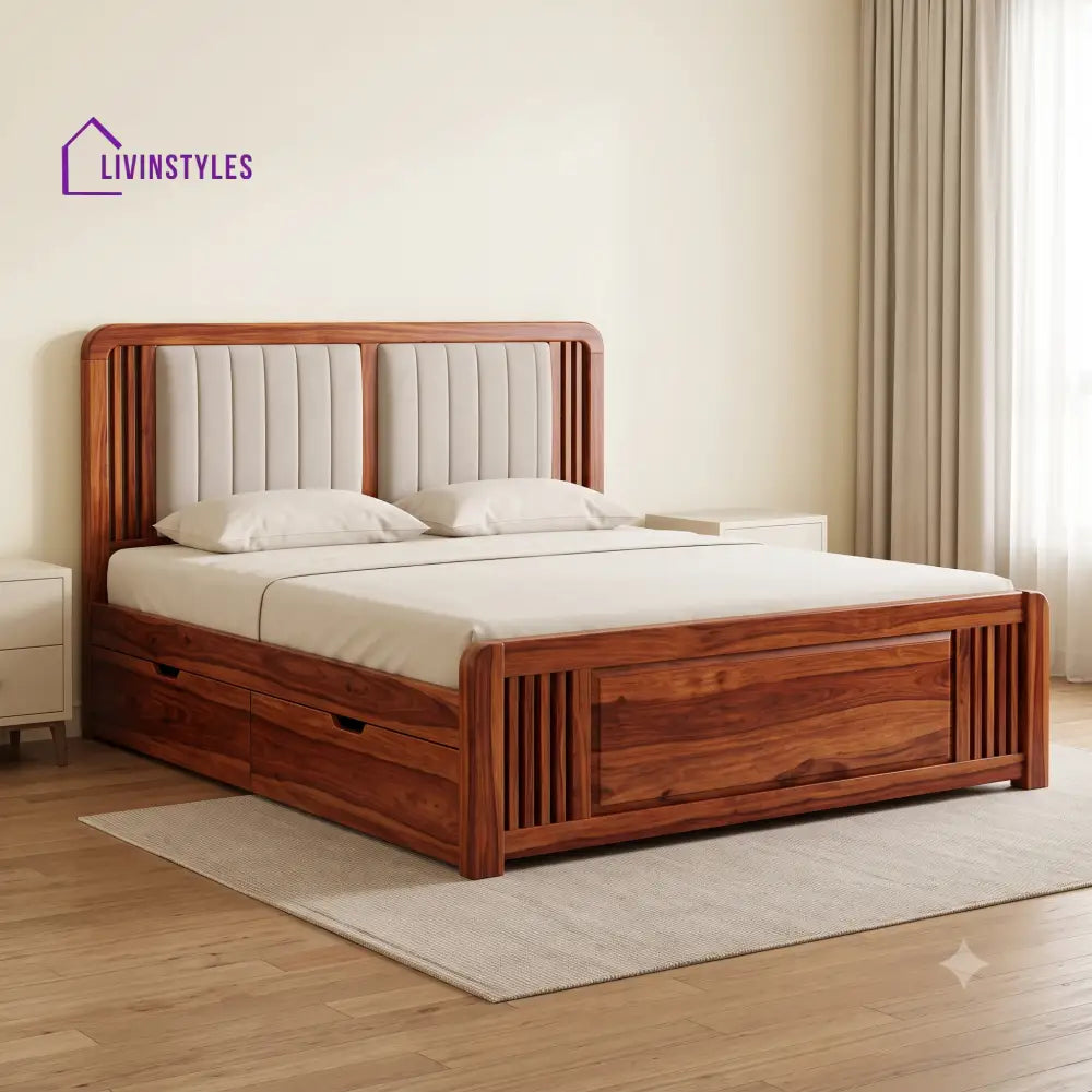 Loic Premium Wooden Bed with Drawer Storage | King Size Bed & Queen Size Bed Online