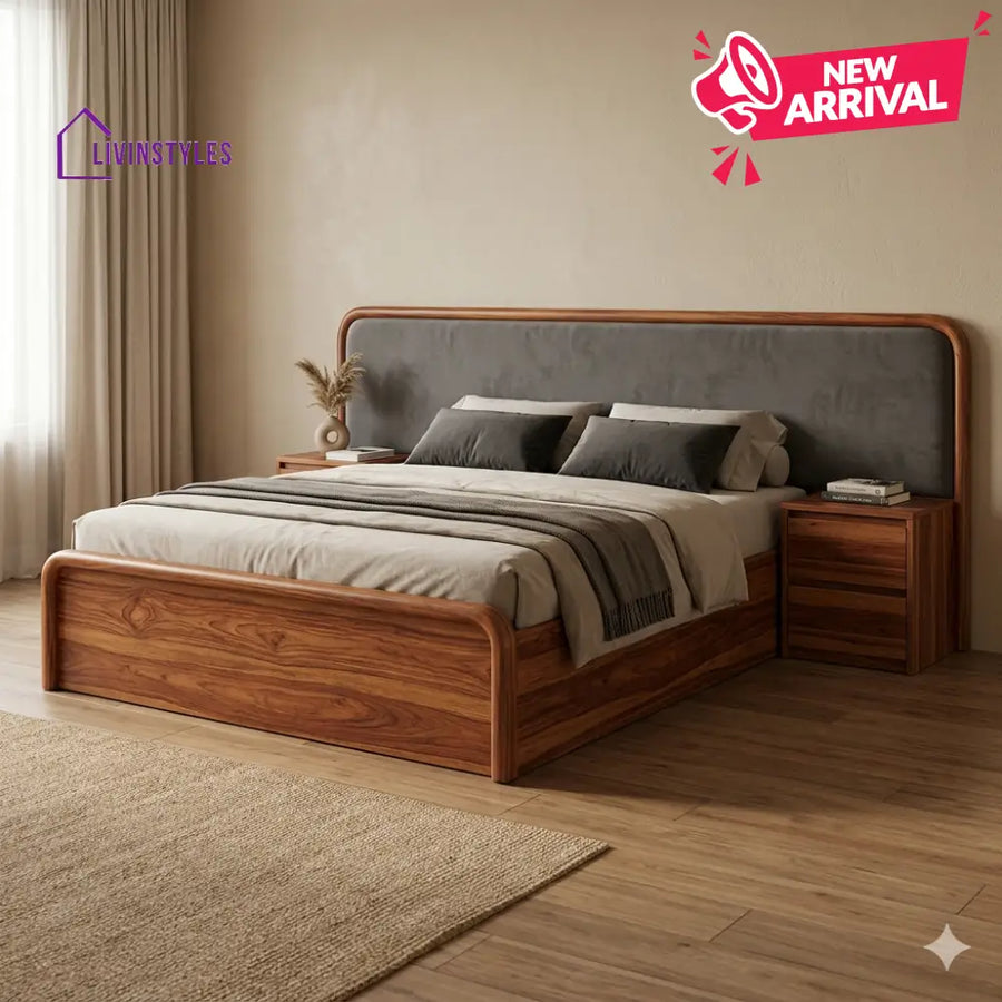 Lokesh Premium Sheesham Wood Bed with Velvet Headboard