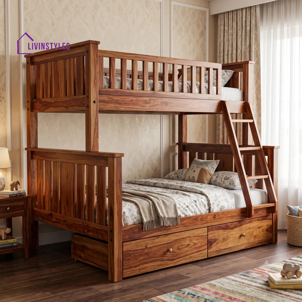 Lokesh Sheesham Wood Bunk Bed With Storage | Kids Bed