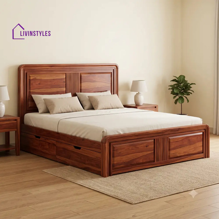 Lola Premium Wooden Bed with Drawer Storage | King Size Bed & Queen Size Bed Online