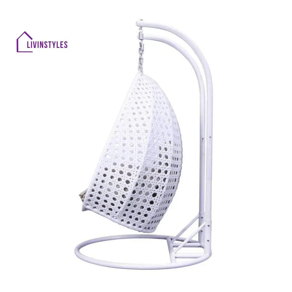 Lombardi Double Seater Hanging Swing With Stand For Balcony Garden Swing (White) - Swings