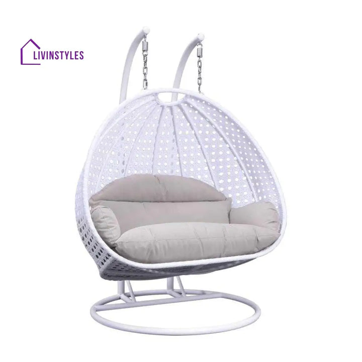 Lombardi Double Seater Hanging Swing With Stand For Balcony Garden Swing (White) - Swings