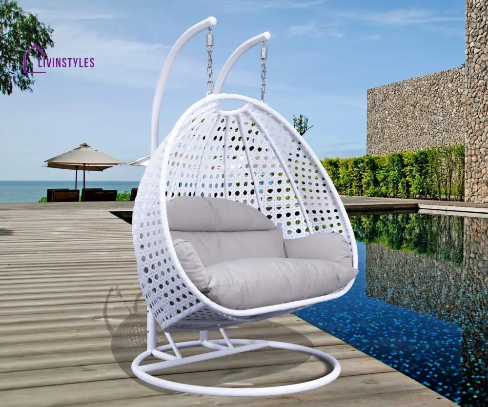 Lombardi Double Seater Hanging Swing With Stand For Balcony Garden Swing (White) - Swings