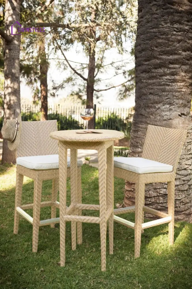 Lombardi Outdoor Patio Bar Sets 2 Chairs and 1 Table (Cream) - Bar Sets
