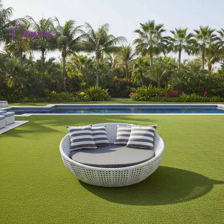 Lombardo Outdoor Poolside Sunbed With Cushion Daybed (White) - Sunbed