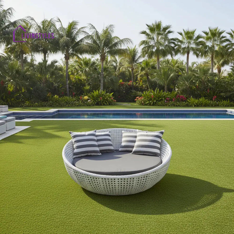 Lombardo Outdoor Poolside Sunbed With Cushion Daybed (White) - Sunbed