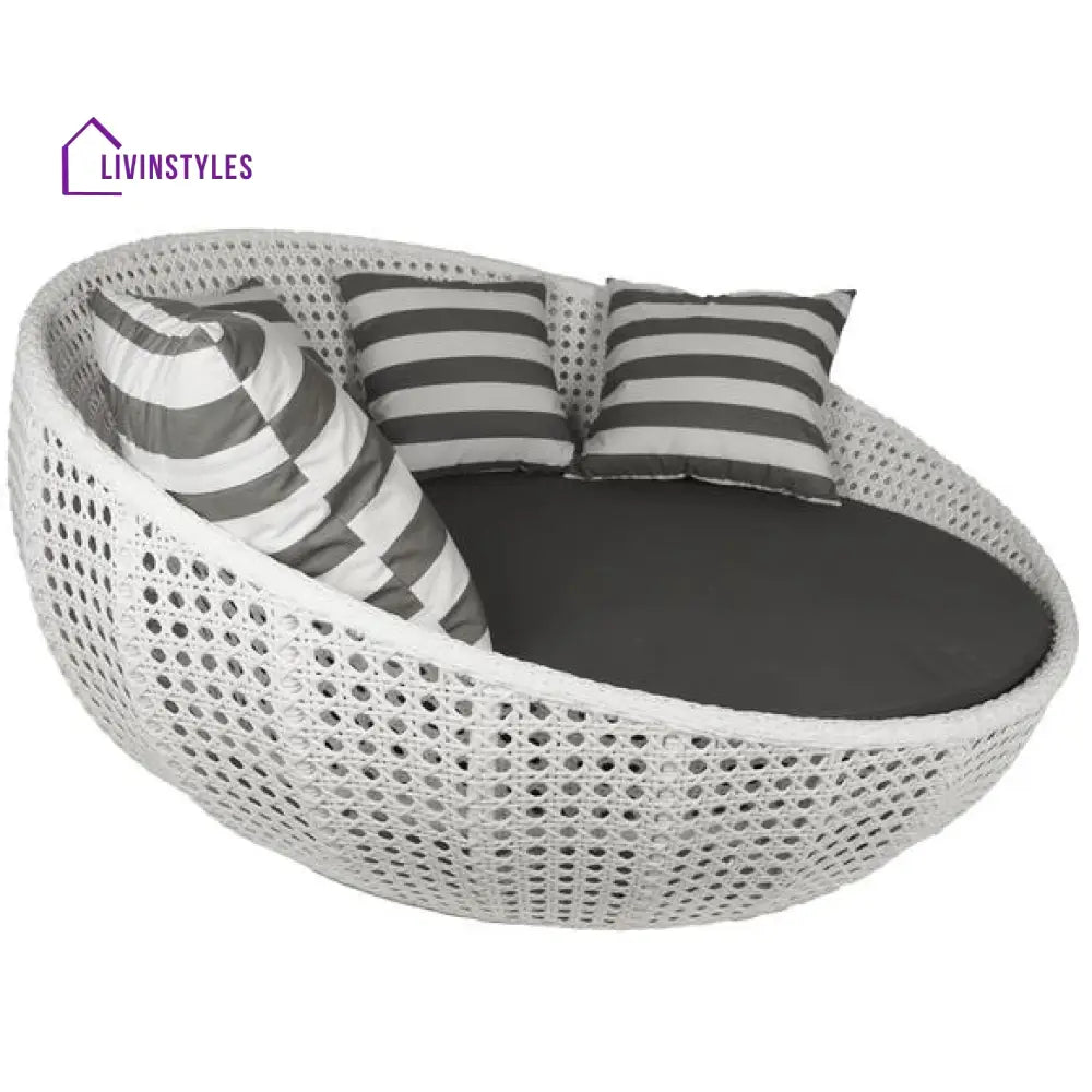 Lombardo Outdoor Poolside Sunbed With Cushion Daybed (White) - Sunbed
