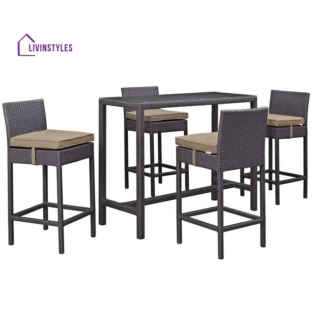 Lomeo Outdoor Patio Bar Sets 4 Chairs and 1 Table (Dark Brown) - Bar Sets