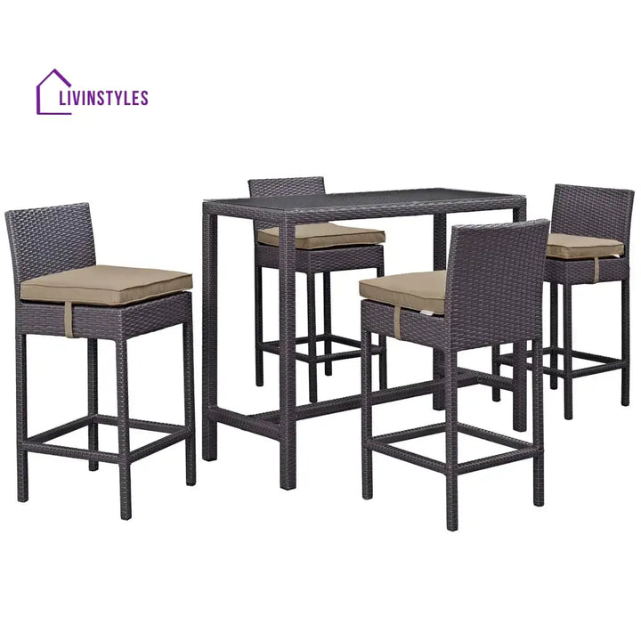 Lomeo Outdoor Patio Bar Sets 4 Chairs and 1 Table (Dark Brown) - Bar Sets