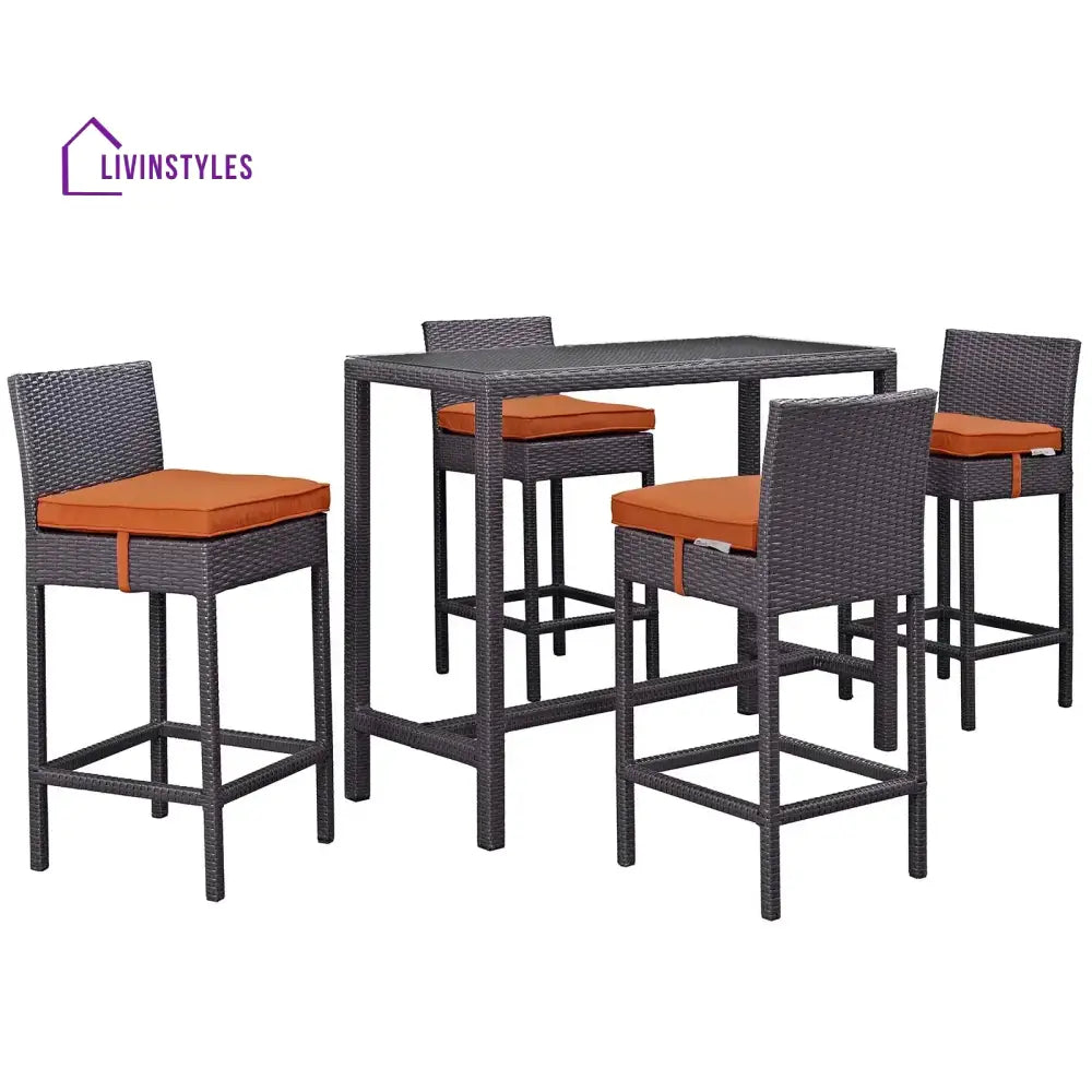 Lomeo Outdoor Patio Bar Sets 4 Chairs and 1 Table (Dark Brown) - Bar Sets