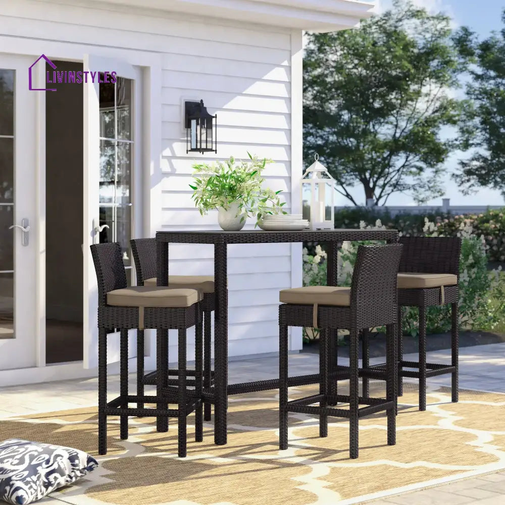 Lomeo Outdoor Patio Bar Sets 4 Chairs and 1 Table (Dark Brown) - Brown - Bar Sets