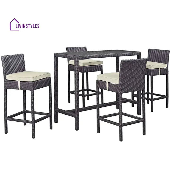 Lomeo Outdoor Patio Bar Sets 4 Chairs and 1 Table (Dark Brown) - Bar Sets