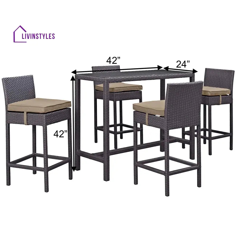 Lomeo Outdoor Patio Bar Sets 4 Chairs and 1 Table (Dark Brown) - Bar Sets
