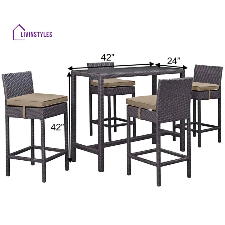 Lomeo Outdoor Patio Bar Sets 4 Chairs and 1 Table (Dark Brown) - Bar Sets